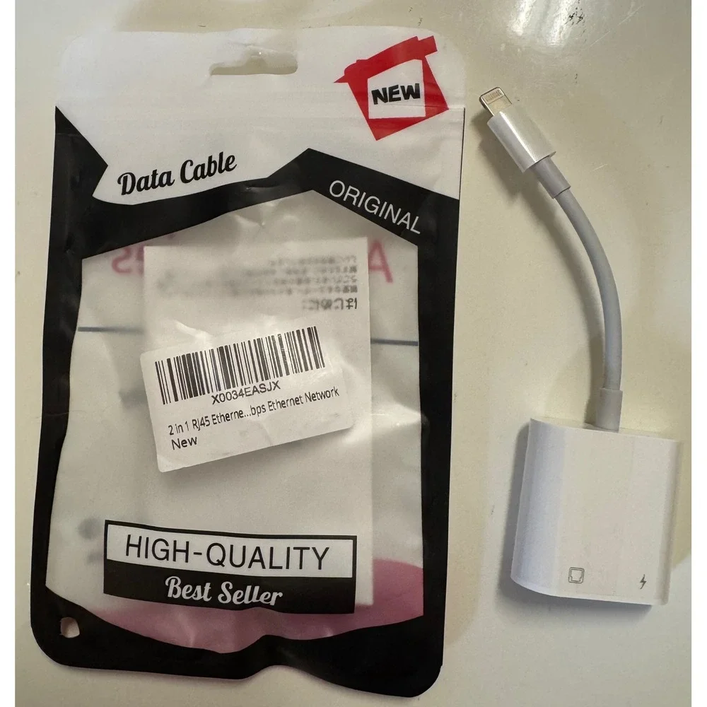 Lightning to RJ45 Ethernet Adapter 2 in 1 Ethernet Network Charging Port White